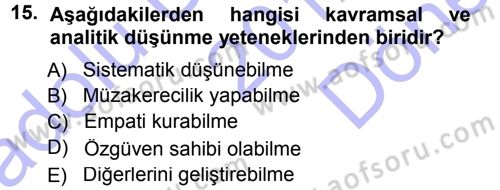 Yönetici Asistanlığı Dersi 2012 - 2013 Yılı (Final) Dönem Sonu Sınav Soruları 15. Soru