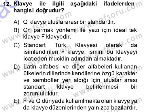 Yönetici Asistanlığı Dersi Ara Sınavı Deneme Sınav Soruları 12. Soru