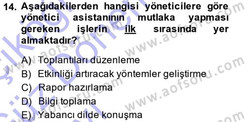 Yönetici Asistanlığı Dersi Ara Sınavı Deneme Sınav Soruları 14. Soru