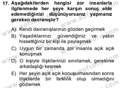 Yönetici Asistanlığı Dersi Ara Sınavı Deneme Sınav Soruları 17. Soru