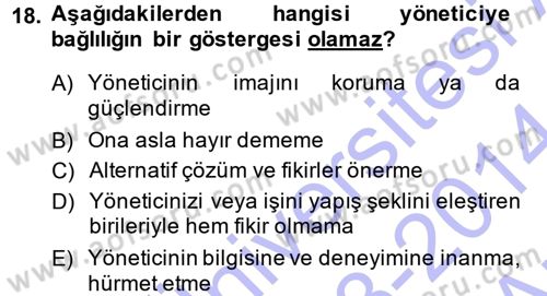 Yönetici Asistanlığı Dersi Ara Sınavı Deneme Sınav Soruları 18. Soru