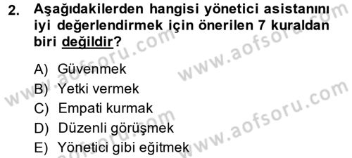 Yönetici Asistanlığı Dersi Ara Sınavı Deneme Sınav Soruları 2. Soru