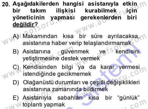 Yönetici Asistanlığı Dersi Ara Sınavı Deneme Sınav Soruları 20. Soru