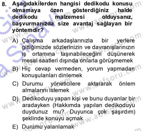 Yönetici Asistanlığı Dersi Ara Sınavı Deneme Sınav Soruları 8. Soru