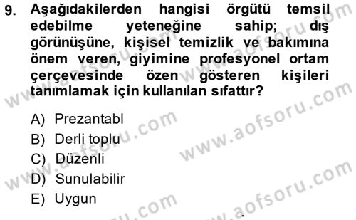 Yönetici Asistanlığı Dersi Ara Sınavı Deneme Sınav Soruları 9. Soru