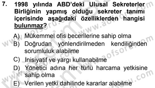 Yönetici Asistanlığı Dersi 2013 - 2014 Yılı Tek Ders Sınav Soruları 7. Soru
