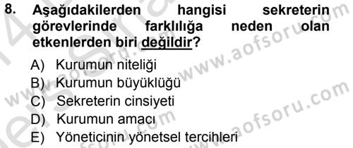 Yönetici Asistanlığı Dersi 2013 - 2014 Yılı Tek Ders Sınav Soruları 8. Soru