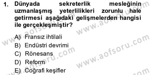 Yönetici Asistanlığı Dersi Ara Sınavı Deneme Sınav Soruları 1. Soru