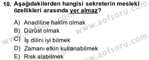 Yönetici Asistanlığı Dersi Ara Sınavı Deneme Sınav Soruları 10. Soru