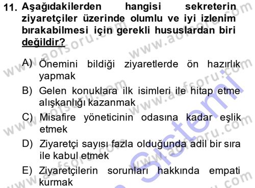 Yönetici Asistanlığı Dersi 2014 - 2015 Yılı (Vize) Ara Sınav Soruları 11. Soru