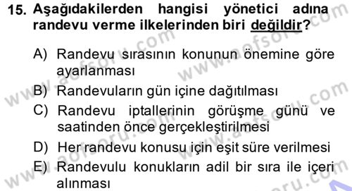 Yönetici Asistanlığı Dersi Ara Sınavı Deneme Sınav Soruları 15. Soru