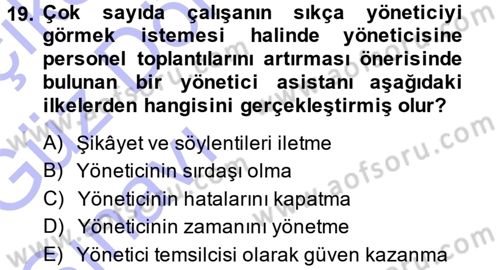 Yönetici Asistanlığı Dersi Ara Sınavı Deneme Sınav Soruları 19. Soru