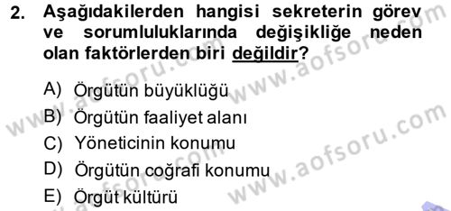 Yönetici Asistanlığı Dersi Ara Sınavı Deneme Sınav Soruları 2. Soru