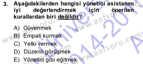 Yönetici Asistanlığı Dersi Ara Sınavı Deneme Sınav Soruları 3. Soru
