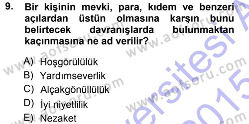 Yönetici Asistanlığı Dersi Ara Sınavı Deneme Sınav Soruları 9. Soru