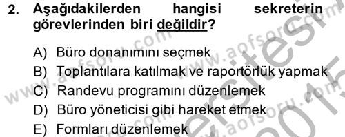 Yönetici Asistanlığı Dersi 2014 - 2015 Yılı (Final) Dönem Sonu Sınav Soruları 2. Soru