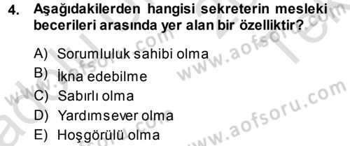 Yönetici Asistanlığı Dersi 2014 - 2015 Yılı Tek Ders Sınav Soruları 4. Soru