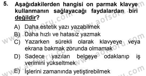 Yönetici Asistanlığı Dersi 2014 - 2015 Yılı Tek Ders Sınav Soruları 5. Soru