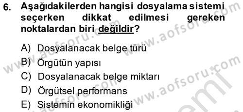 Yönetici Asistanlığı Dersi 2014 - 2015 Yılı Tek Ders Sınav Soruları 6. Soru