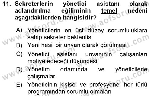 Yönetici Asistanlığı Dersi 2015 - 2016 Yılı (Vize) Ara Sınav Soruları 11. Soru