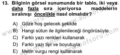 Yönetici Asistanlığı Dersi 2015 - 2016 Yılı (Vize) Ara Sınavı 13. Soru