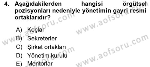 Yönetici Asistanlığı Dersi Ara Sınavı Deneme Sınav Soruları 4. Soru