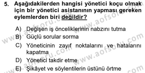 Yönetici Asistanlığı Dersi Ara Sınavı Deneme Sınav Soruları 5. Soru