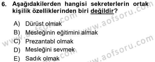 Yönetici Asistanlığı Dersi 2015 - 2016 Yılı (Vize) Ara Sınav Soruları 6. Soru