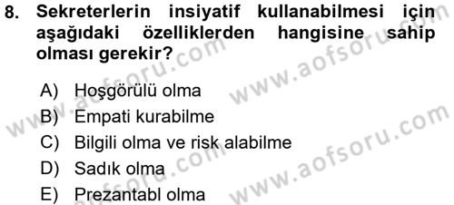 Yönetici Asistanlığı Dersi 2015 - 2016 Yılı (Vize) Ara Sınav Soruları 8. Soru