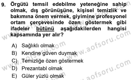 Yönetici Asistanlığı Dersi 2015 - 2016 Yılı (Vize) Ara Sınav Soruları 9. Soru