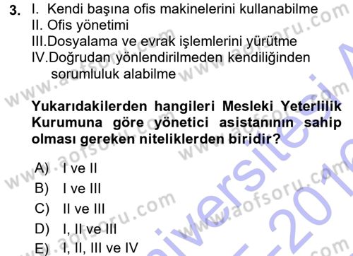 Yönetici Asistanlığı Dersi 2015 - 2016 Yılı (Final) Dönem Sonu Sınav Soruları 3. Soru