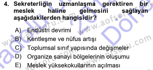 Yönetici Asistanlığı Dersi 2015 - 2016 Yılı (Final) Dönem Sonu Sınav Soruları 4. Soru