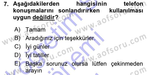 Yönetici Asistanlığı Dersi 2015 - 2016 Yılı (Final) Dönem Sonu Sınav Soruları 7. Soru