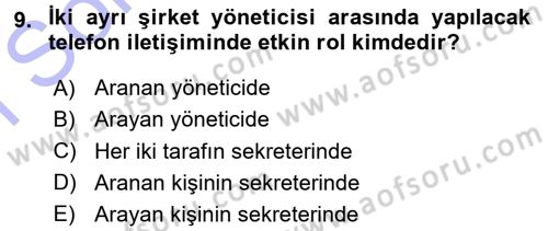 Yönetici Asistanlığı Dersi 2015 - 2016 Yılı (Final) Dönem Sonu Sınav Soruları 9. Soru
