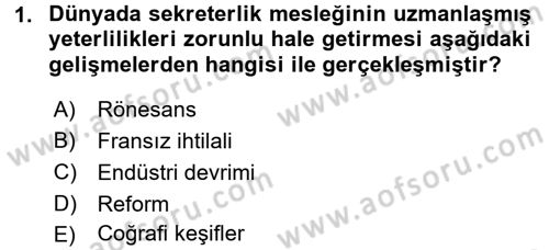 Yönetici Asistanlığı Dersi 2015 - 2016 Yılı Tek Ders Sınav Soruları 1. Soru