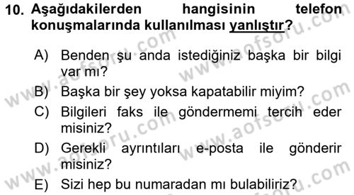 Yönetici Asistanlığı Dersi 2015 - 2016 Yılı Tek Ders Sınav Soruları 10. Soru