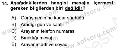 Yönetici Asistanlığı Dersi 2015 - 2016 Yılı Tek Ders Sınav Soruları 14. Soru
