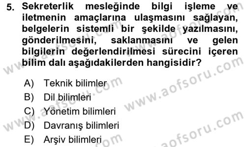 Yönetici Asistanlığı Dersi 2015 - 2016 Yılı Tek Ders Sınav Soruları 5. Soru