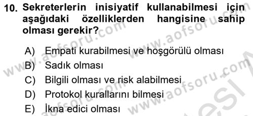 Yönetici Asistanlığı Dersi Ara Sınavı Deneme Sınav Soruları 10. Soru