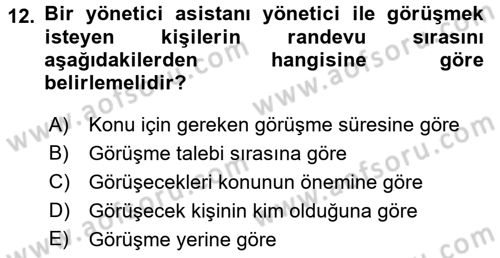 Yönetici Asistanlığı Dersi 2016 - 2017 Yılı (Vize) Ara Sınav Soruları 12. Soru