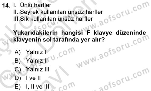 Yönetici Asistanlığı Dersi 2016 - 2017 Yılı (Vize) Ara Sınavı 14. Soru