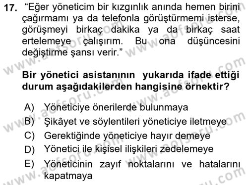 Yönetici Asistanlığı Dersi Ara Sınavı Deneme Sınav Soruları 17. Soru