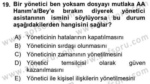 Yönetici Asistanlığı Dersi 2016 - 2017 Yılı (Vize) Ara Sınav Soruları 19. Soru