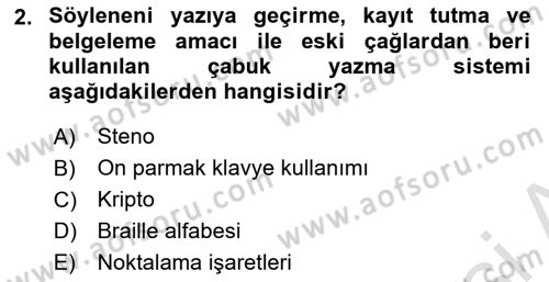 Yönetici Asistanlığı Dersi Ara Sınavı Deneme Sınav Soruları 2. Soru