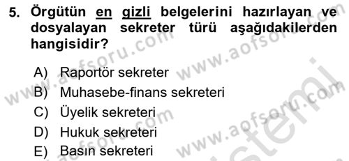 Yönetici Asistanlığı Dersi Ara Sınavı Deneme Sınav Soruları 5. Soru