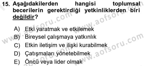 Yönetici Asistanlığı Dersi 2016 - 2017 Yılı (Final) Dönem Sonu Sınav Soruları 15. Soru