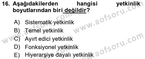 Yönetici Asistanlığı Dersi 2016 - 2017 Yılı (Final) Dönem Sonu Sınav Soruları 16. Soru
