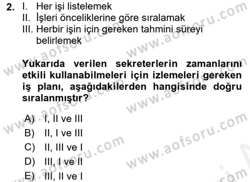 Yönetici Asistanlığı Dersi 2016 - 2017 Yılı (Final) Dönem Sonu Sınav Soruları 2. Soru
