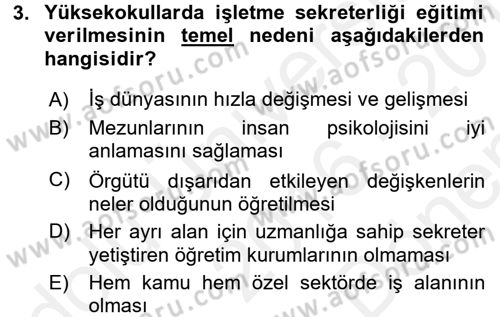 Yönetici Asistanlığı Dersi 2016 - 2017 Yılı (Final) Dönem Sonu Sınav Soruları 3. Soru