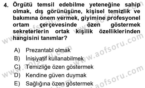 Yönetici Asistanlığı Dersi 2016 - 2017 Yılı (Final) Dönem Sonu Sınav Soruları 4. Soru